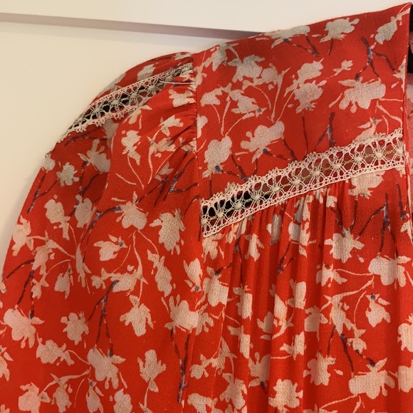 Coral Floral Print Lace Deep V-Neck Romper - Picture 7 of 8